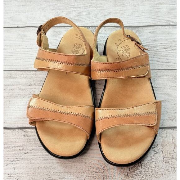 SAS Women’s Nudu Dawn Heel Strap Sandals Gold Tan Leather Adjustable Size 8M - Picture 2 of 9